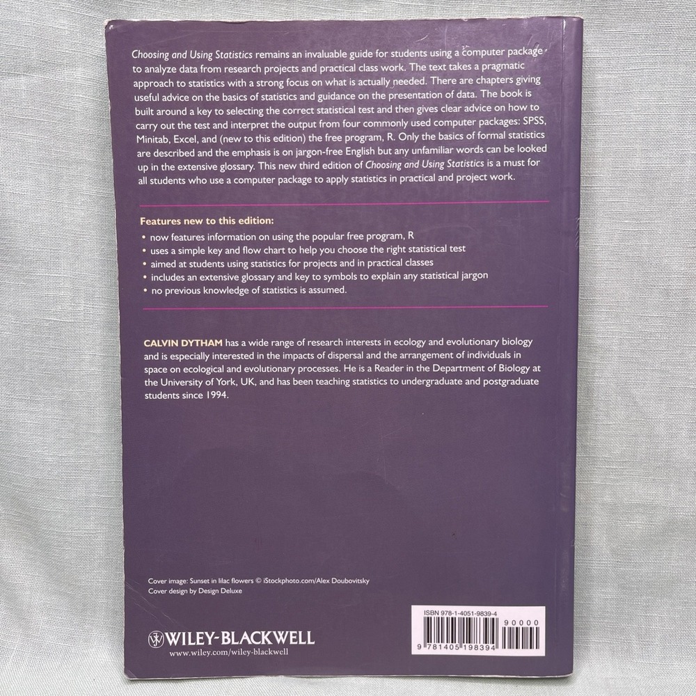 Choosing and Using Statistics A Biologist's Guide 3rd Calvin Dytham Paperback - Picture 2 of 9
